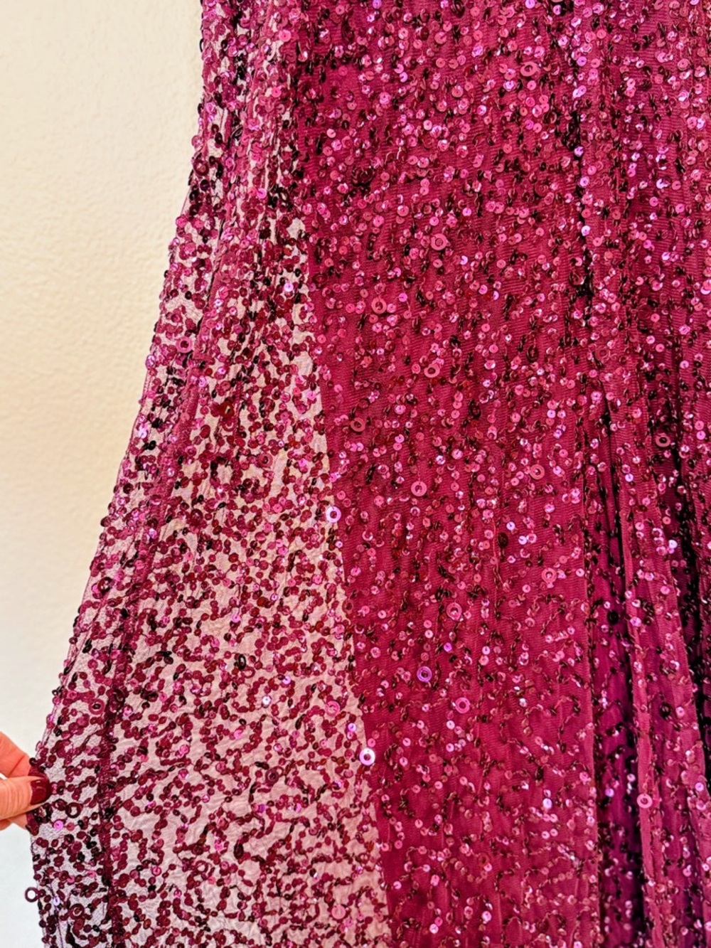 Adrianna Papell Wine-Red Sequin Evening Gown Formal Dress - Picture 12 of 12